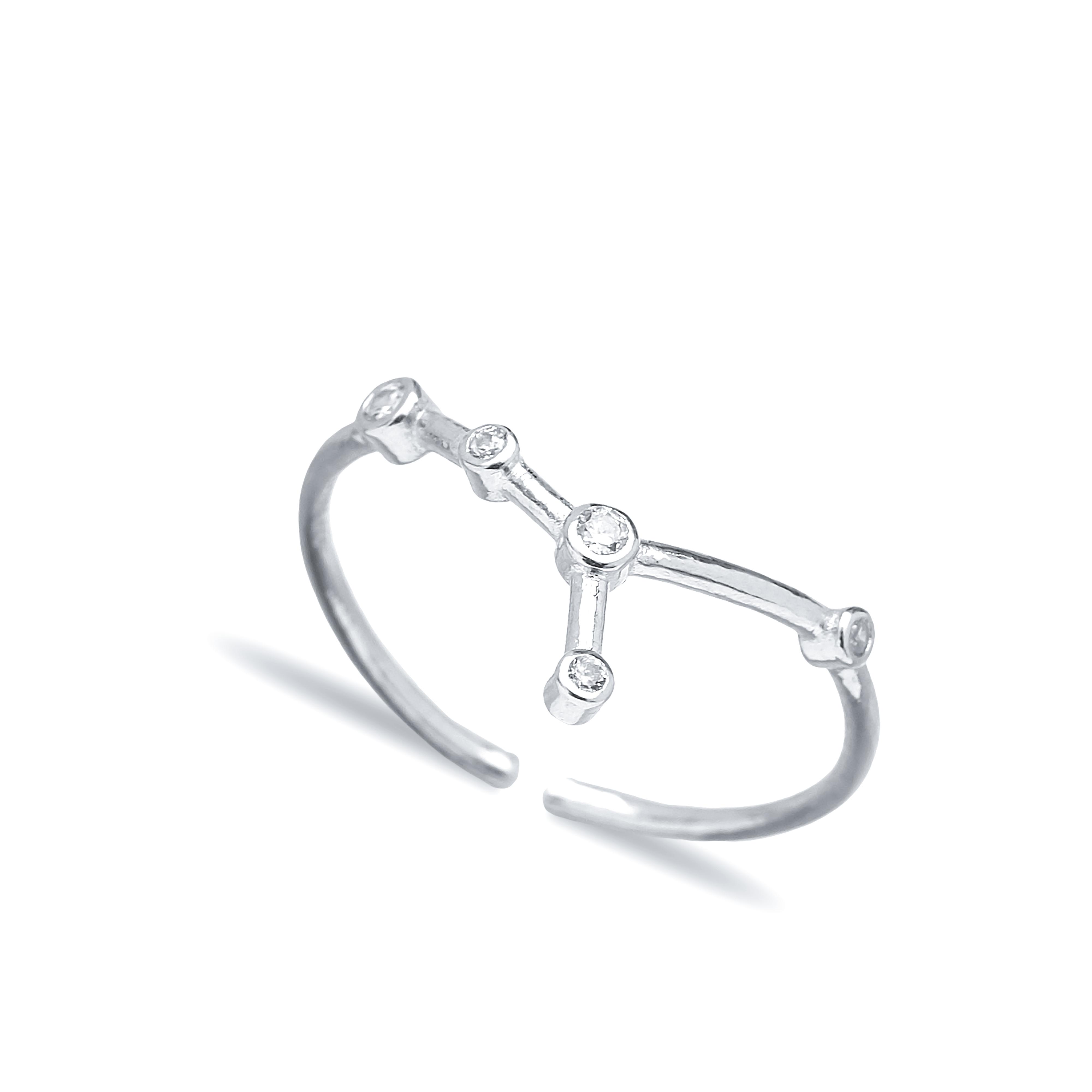 Cancer Dainty Zodiac Sign Constellation Ring 925 Sterling Silver Horoscope Jewelry