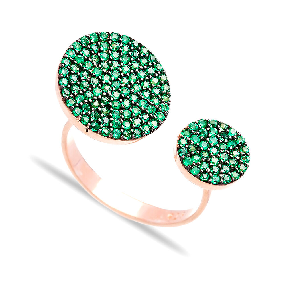 Emerald Stone Adjustable Round Ring In Turkish Wholesale Handcrafted Silver Jewelry