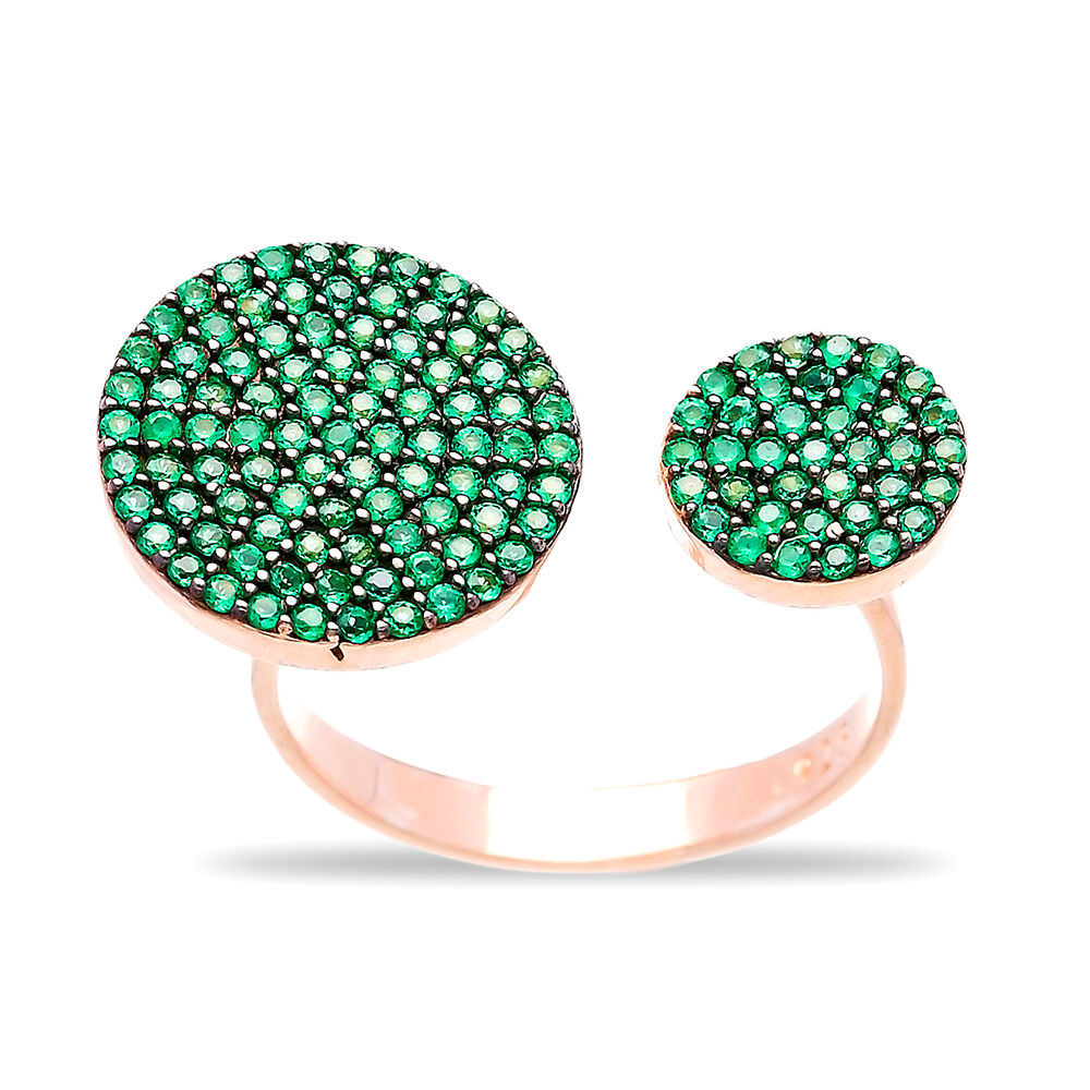 Emerald Stone Adjustable Round Ring In Turkish Wholesale Handcrafted Silver Jewelry