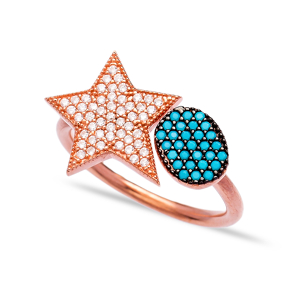 Star Turquoise Zircon Wholesale Handcrafted 925K Adjustable Sterling Silver Ring