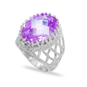 Wholesale Handmade 925  Sterling Silver Amethyst CZ Stone Cluster Ring