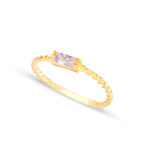 Baguette Pink Zircon Cut Stone Silver Ring Jewelry