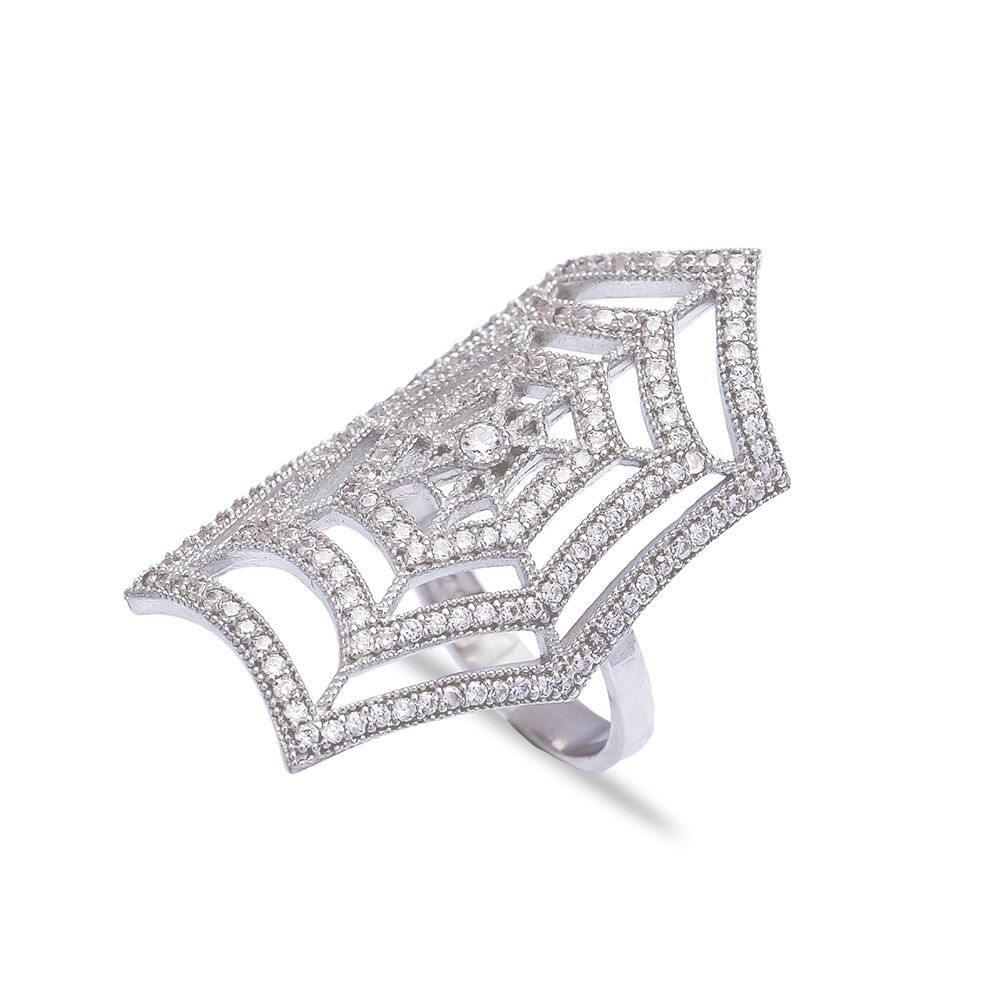 Wholesale Handmade 925K  Zircon Sterling Silver Spider Silk Ring