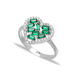 Heart Design Emerald Baguette Turkish Rings Wholesale Handmade 925 Sterling Silver Jewelry