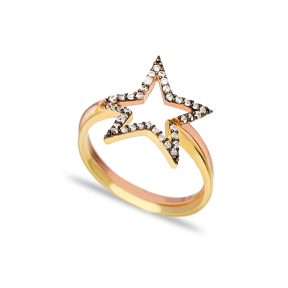 Combinable Binary Ring Zircon Stone Star Design Wholesale Handcrafted 925 Sterling Silver Jewelry