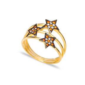 Triple Minimalist Star Charm Orange Quartz Stone Ring Wholesale Handcrafted 925 Sterling Silver Jewelry
