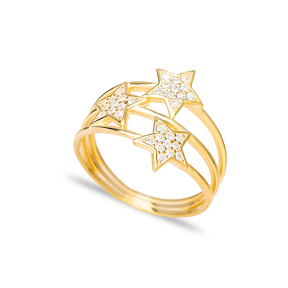 Triple Minimalist Star Charm Zircon Stone Ring Wholesale Handcrafted 925 Sterling Silver Jewelry