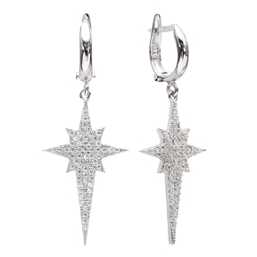 Dangle Clip On Pole Star Earrings Turkish Wholesale Sterling Silver Earring