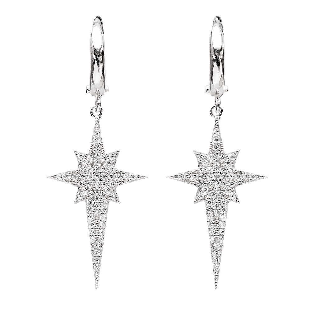 Dangle Clip On Pole Star Earrings Turkish Wholesale Sterling Silver Earring