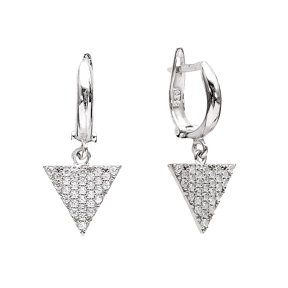 Dangle Clip On Earrings Triangle Shape Turkish Wholesale Sterling Silver Earring