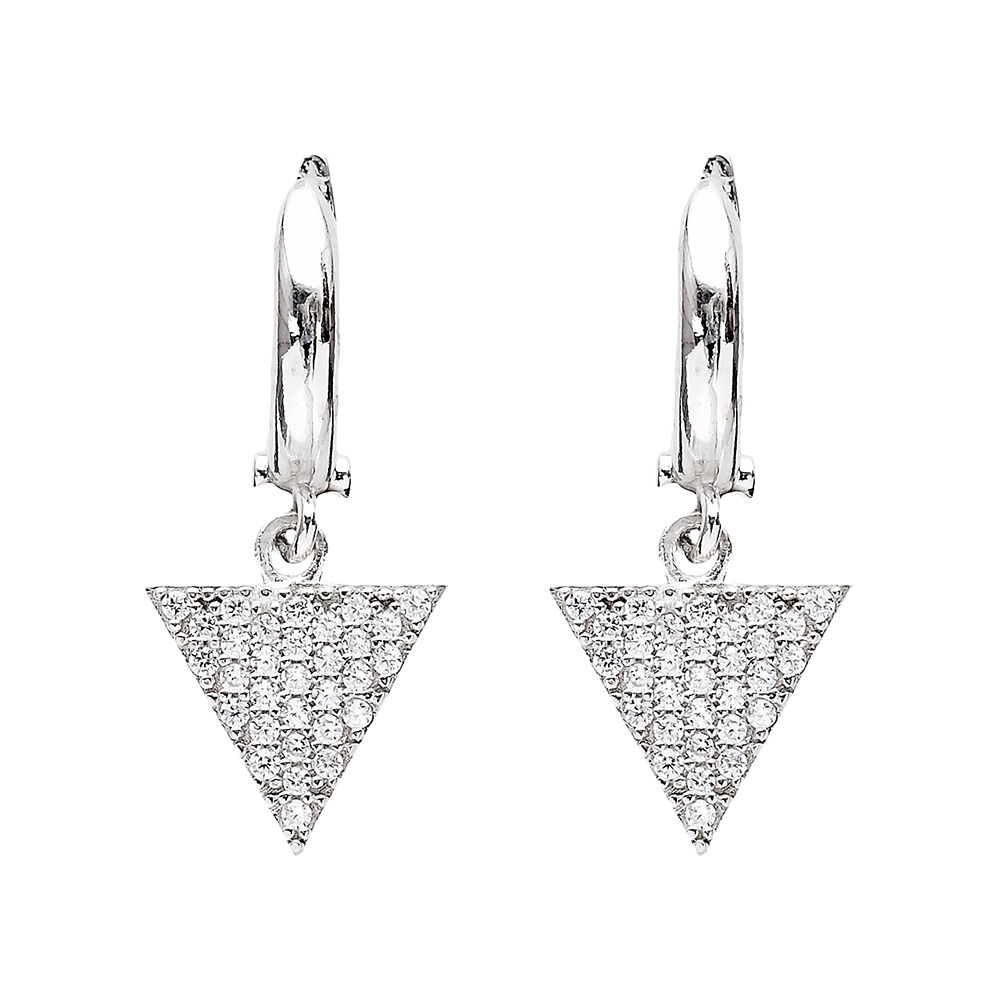 Dangle Clip On Earrings Triangle Shape Turkish Wholesale Sterling Silver Earring
