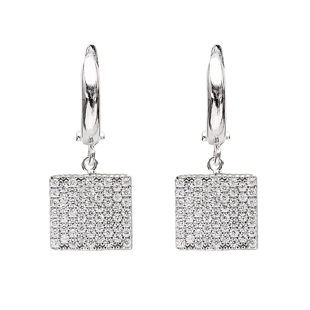 Dangle Clip On Square Shape Earrings Turkish Wholesale Sterling Silver Earring