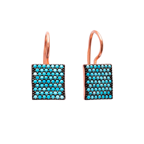 Nano Turquoise Square Design Turkish Wholesale Handcrafted Silver Earring