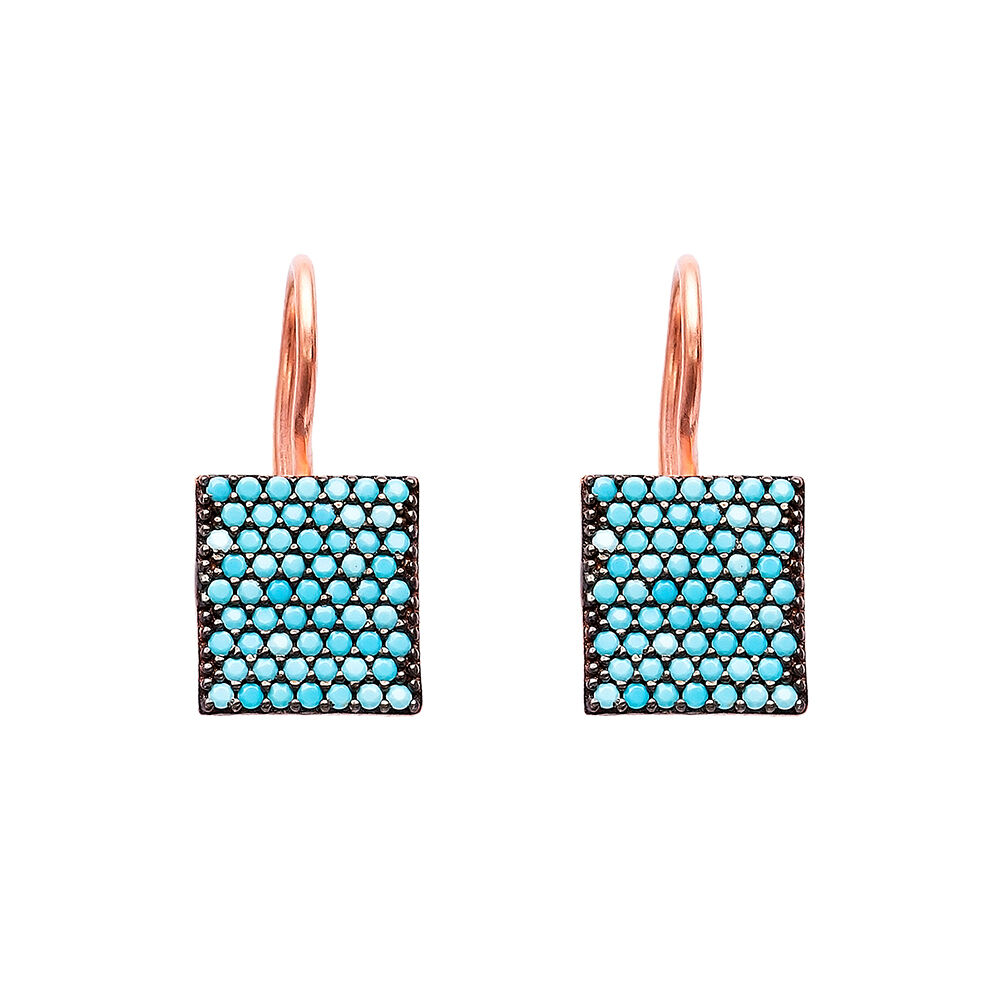 Nano Turquoise Square Design Turkish Wholesale Handcrafted Silver Earring