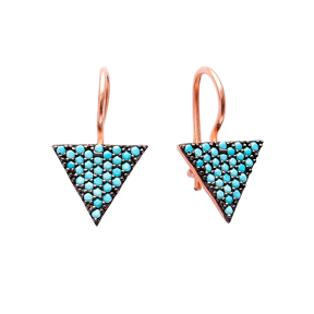 Nano Turquoise Triangle Design Turkish Wholesale Handcrafted Silver Earring