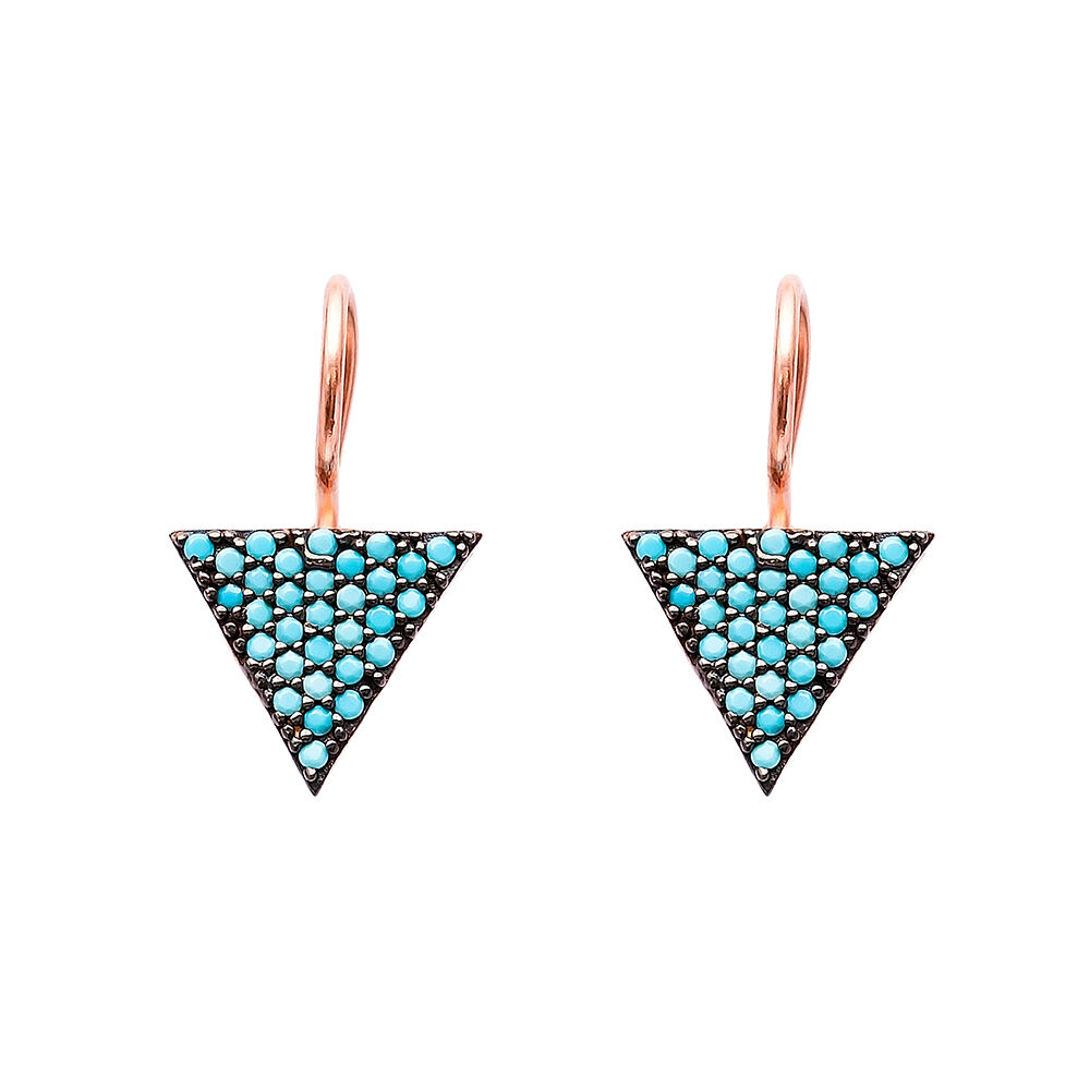Nano Turquoise Triangle Design Turkish Wholesale Handcrafted Silver Earring