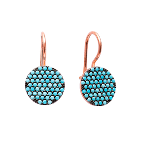 Nano Turquoise Circle Design Turkish Wholesale Handcrafted Silver Earring