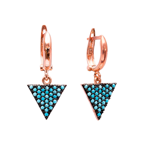 Nano Turquoise Triangle Shape Turkish Wholesale Handcrafted Silver Earring