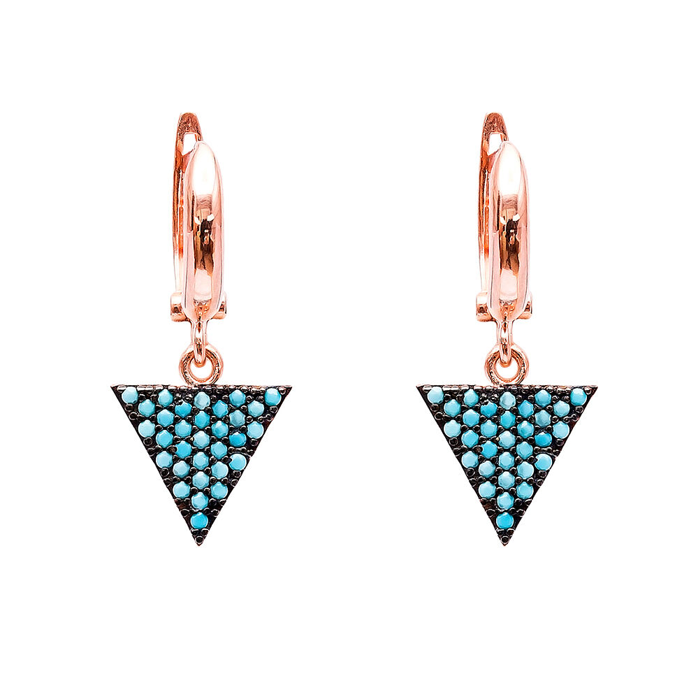 Nano Turquoise Triangle Shape Turkish Wholesale Handcrafted Silver Earring