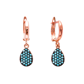 Nano Turquoise Drop Design Turkish Wholesale Handcrafted Silver Earring