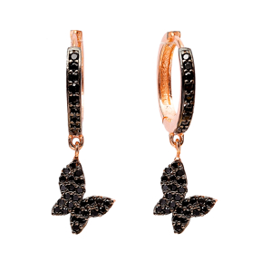 Black Zircon Butterfly Dangle Earrings Turkish Wholesale Handmade Sterling Silver Earring