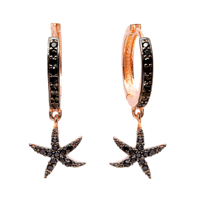 Starfish Black Zircon Dangle Earrings Turkish Wholesale Handmade Sterling Silver Earring