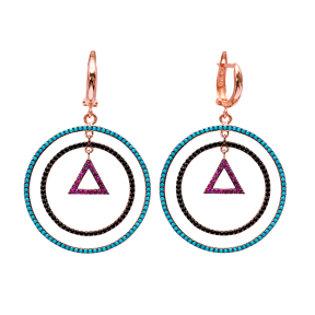 Triangle Shape Turkish Wholesale Handcrafted Silver Round Dangle Earring