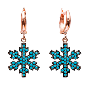 Dangle Snowflake Design Earrings Turkish Wholesale Handmade Sterling Silver Earring