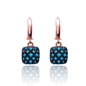 Nano Turquoise Square Earrings Turkish Wholesale 925 Sterling Silver Jewelry
