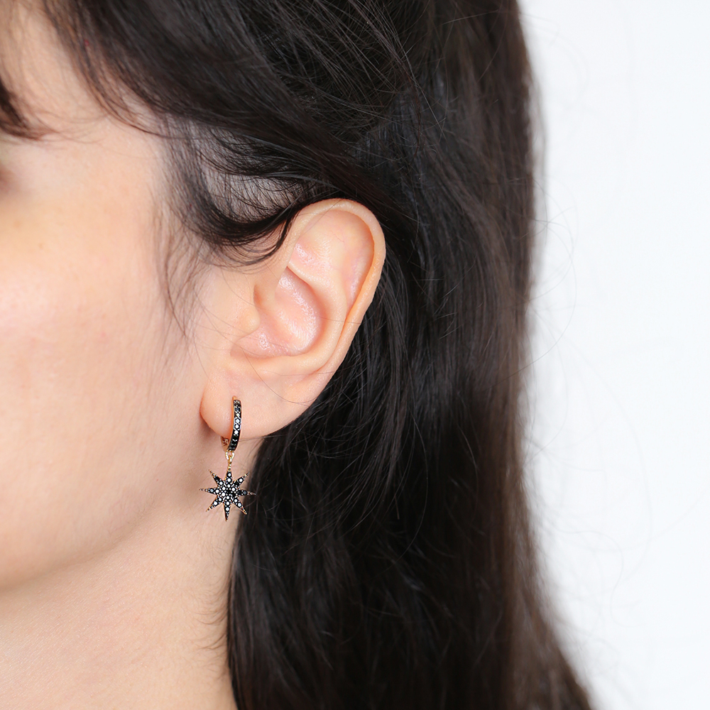 Black Zircon Dainty Star Earrings Wholesale 925 Sterling Silver Jewelry