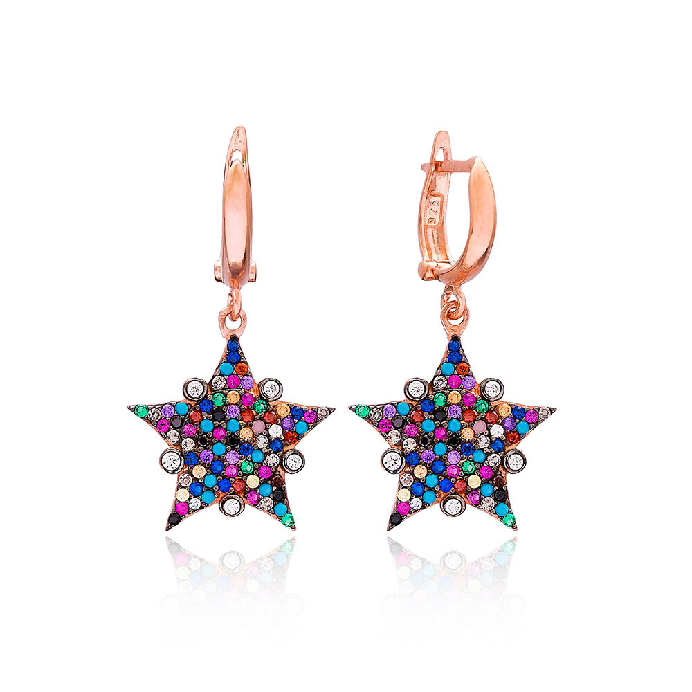 Rainbow Sheriff Star Design Turkish Wholesale Sterling Silver Jewelry Earring