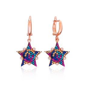 Rainbow Sheriff Star Design Turkish Wholesale 925 Sterling Silver Jewelry Earring