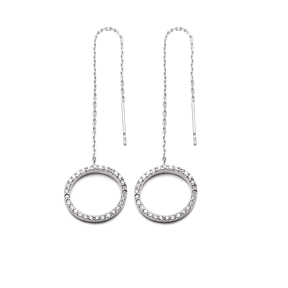 Sterling Silver Ear Thread Circle Shape Earrings Turkish Wholesale Sterling Silver Chain Earring