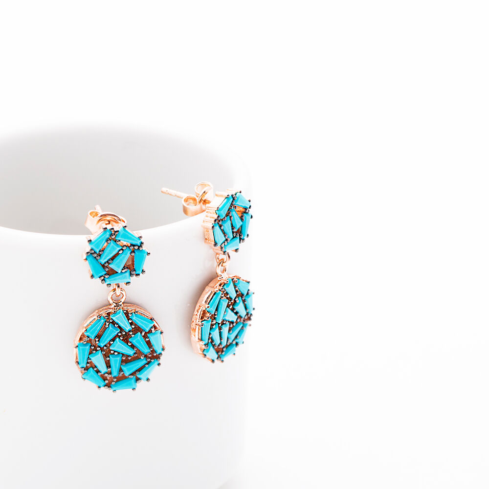 Dangle Baguette Turquoise Stone Earrings Turkish Wholesale Sterling Silver