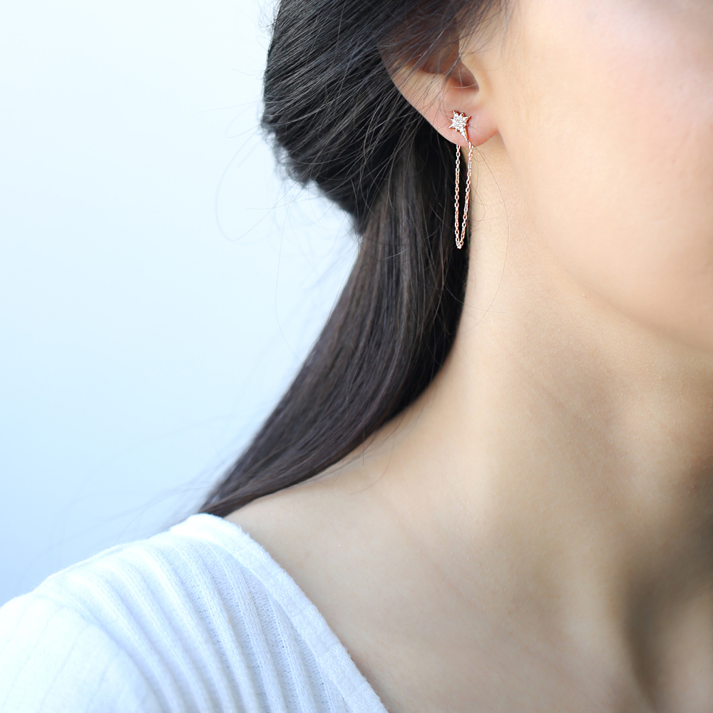 Push Back Ear Thread Earring Wholesale Sterling Silver Chain Earrings