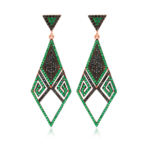 Emerald Delicate Chandelier Earrings Turkish Wholesale 925 Sterling Silver Jewelry