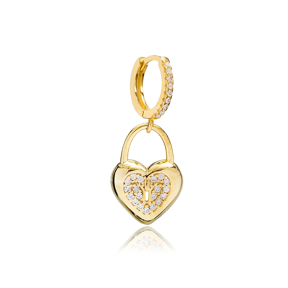 Heart In Padlock Design Single Earring Turkish Wholesale Handmade 925 Sterling Silver Jewelry
