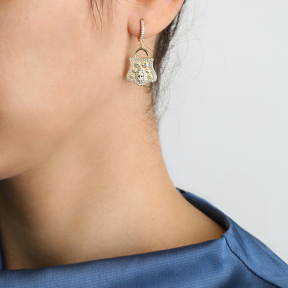 Padlock Design Single Earring Turkish Wholesale Handmade 925 Sterling Silver Jewelry