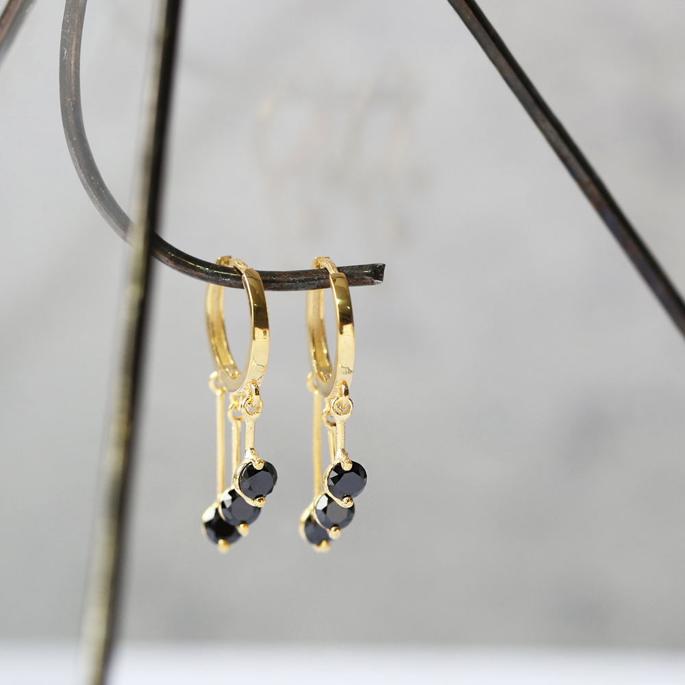 Black Zircon Hoop Earrings Silver Turkish Wholesale 925 Sterling Silver Jewelry