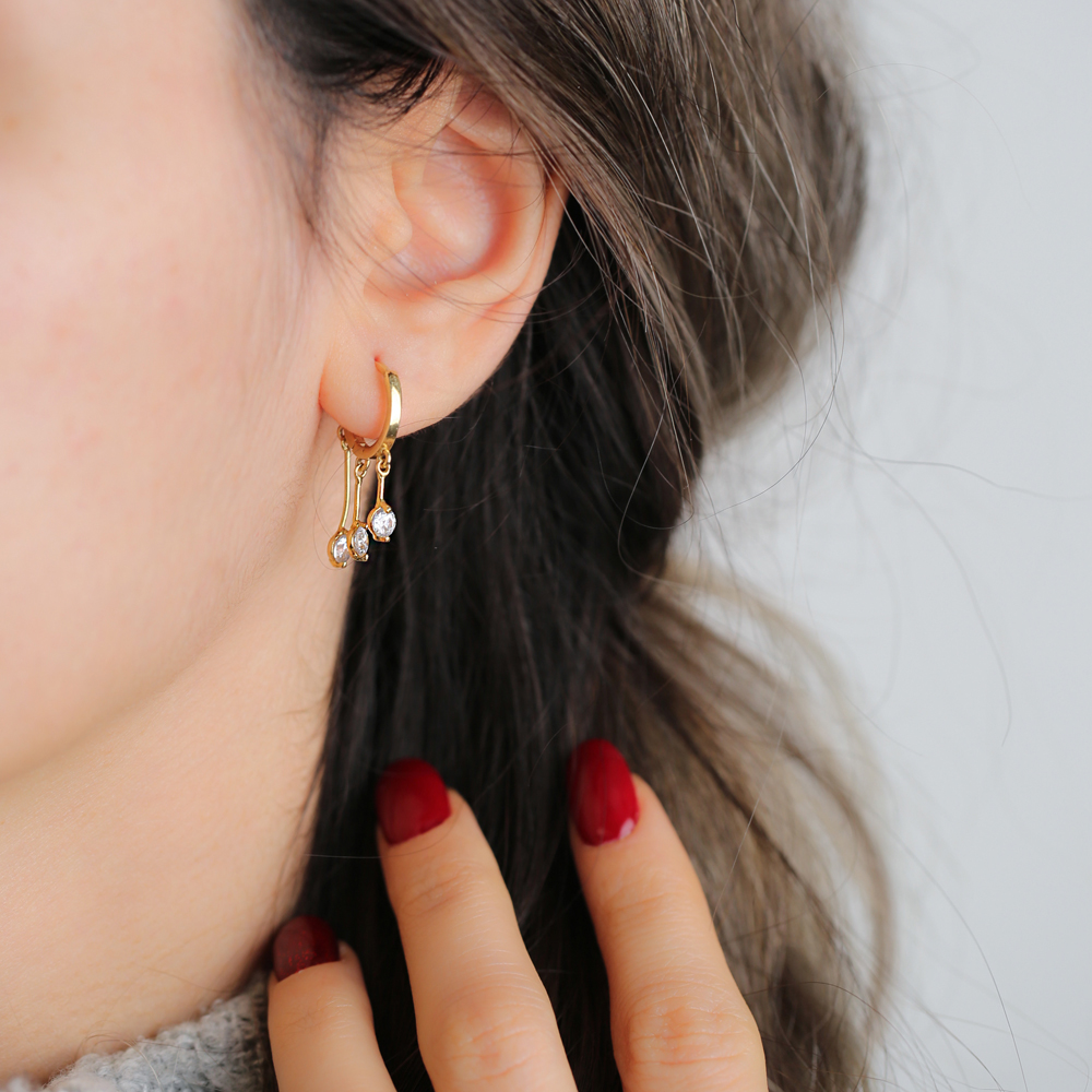 Zircon Stone Elegant Silver Hoop Earrings Turkish Wholesale 925 Sterling Silver Jewelry
