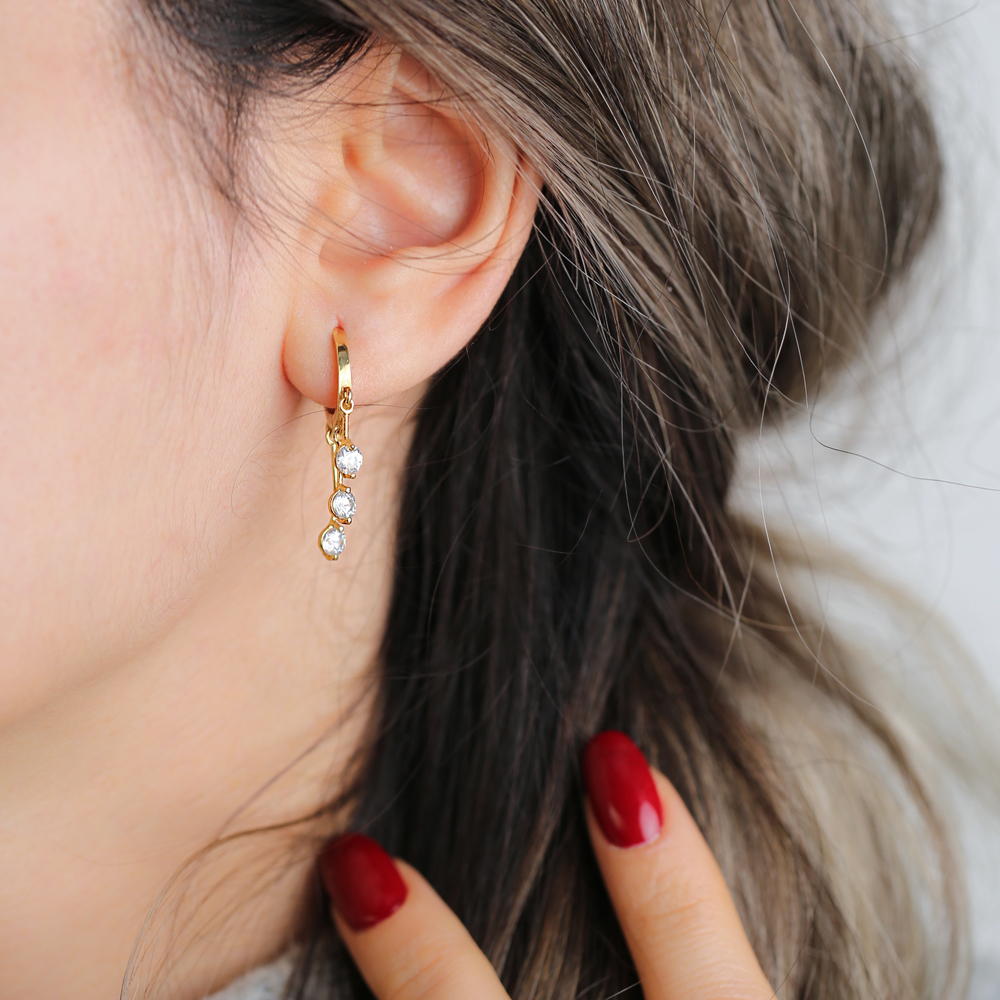 Zircon Stone Elegant Silver Hoop Earrings Turkish Wholesale 925 Sterling Silver Jewelry
