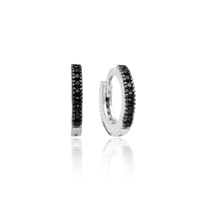 Black Zircon Hoop Earrings Minimal Design Wholesale Turkish 925 Sterling Silver Jewelry