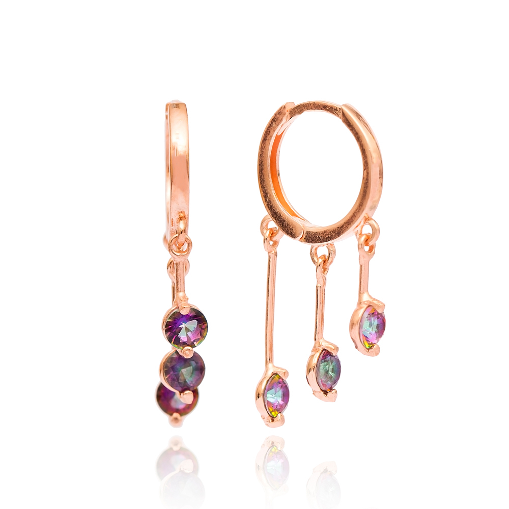 Mystic Topaz Dangle Hoop Earring Wholesale Handcrafted Turkish 925 Silver Sterling Jewelry
