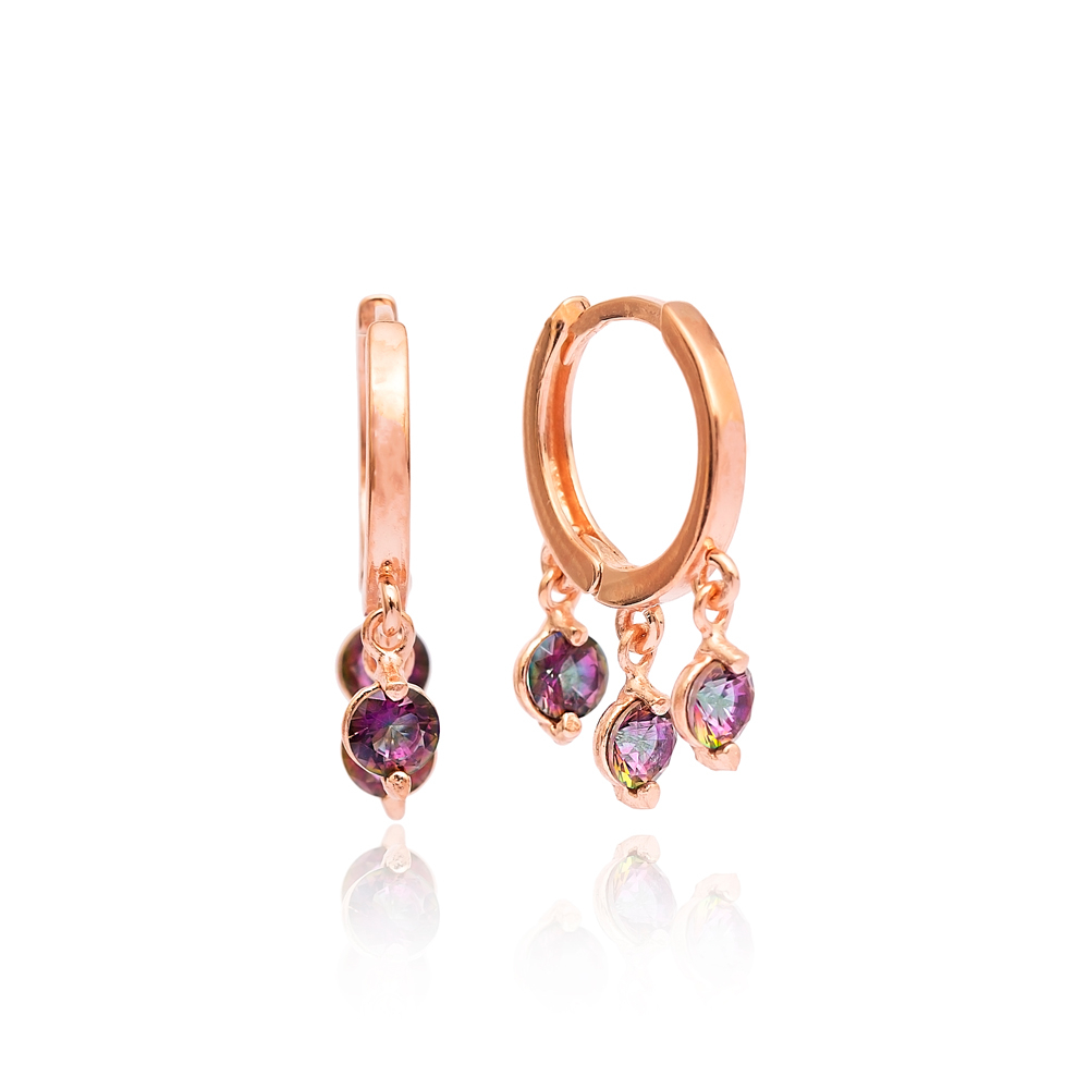 Mystic Topaz Dangle Hoop Earring Wholesale Handcrafted Turkish 925 Silver Sterling Jewelry