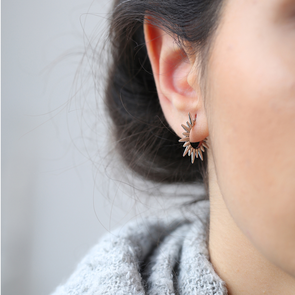 Pointed Design Hoop Earring Wholesale Handmade Turkish 925 Silver Sterling Jewelry