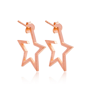 Star Design Hoop Earring Wholesale Handmade Turkish 925 Silver Sterling Jewelry
