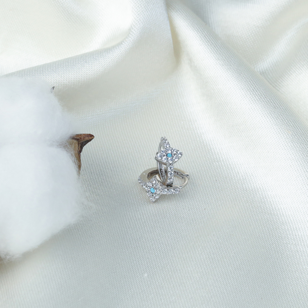 Turkish Evil Eye Design Trendy Earring Handmade Turkish 925 Silver Sterling