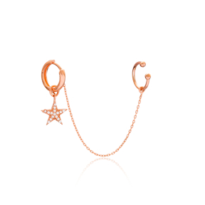 Single Cartilage And  Hoop Star Earrings Turkish Wholesale 925 Sterling Silver Jewelry