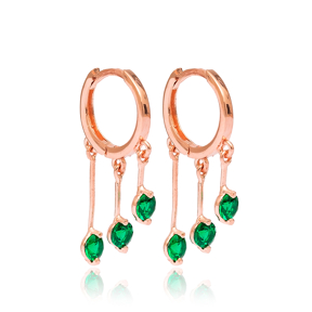 Emerald Stone Hoop Earrings Turkish Wholesale 925 Sterling Silver Jewelry