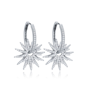 Shiny Star Silver Hoop Earrings CZ Stone Wholesale 925 Sterling Silver Jewelry